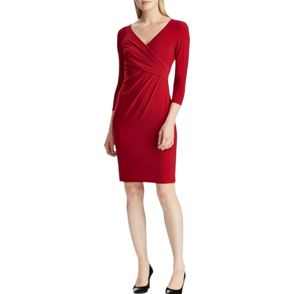 Lauren by Ralph Lauren Red Ruched Jersey Knit Dress Size 8 - Picture 1 of 6